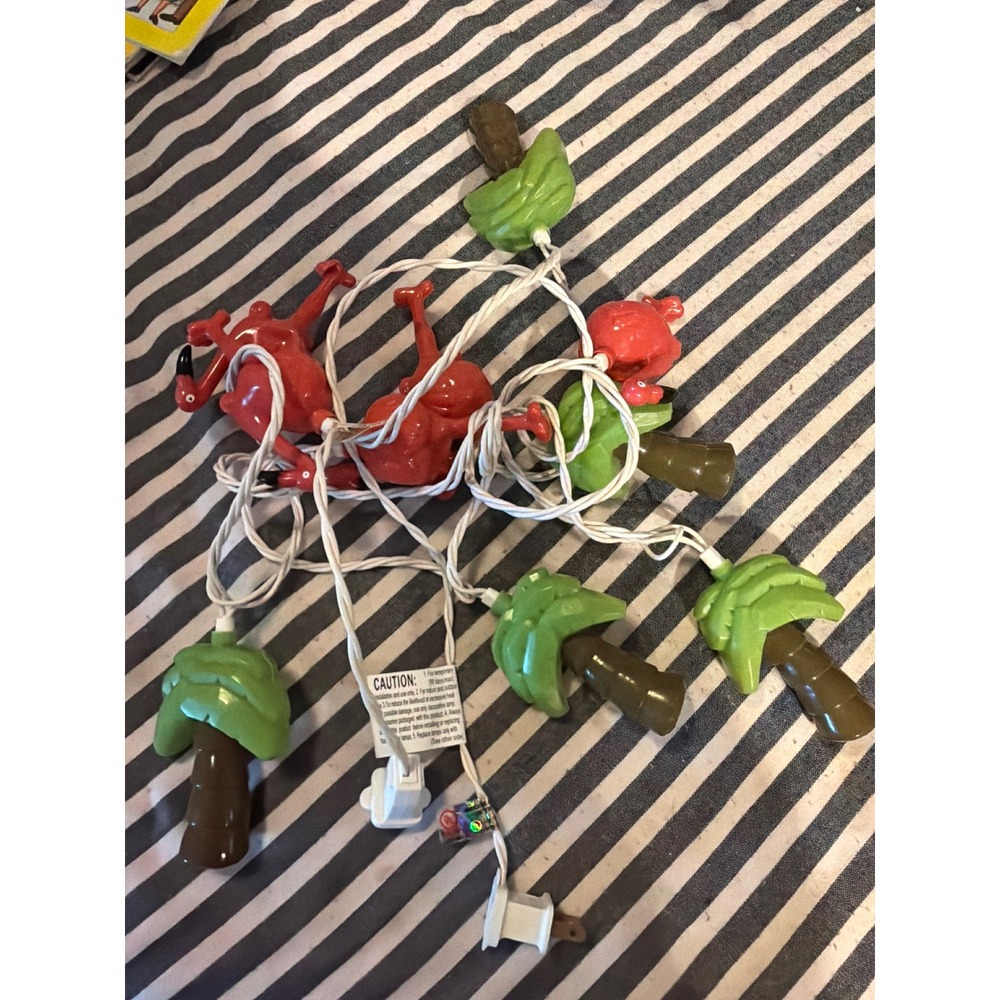 Tropical Flamingo Palm Tree String Lights Pink Green White Cord